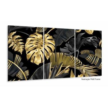 Imagem de Quadro Folhas Douradas Tropical Conjunto 120x60 3 peças m02 - Wall Fra