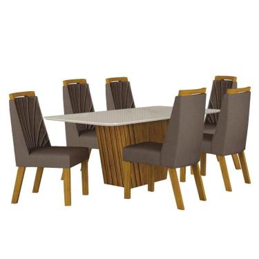 Imagem de Mesa de Jantar Liz 180x90 Freijó Off White com 6 Cadeiras Freijó Joli Camurça - Leifer Móveis