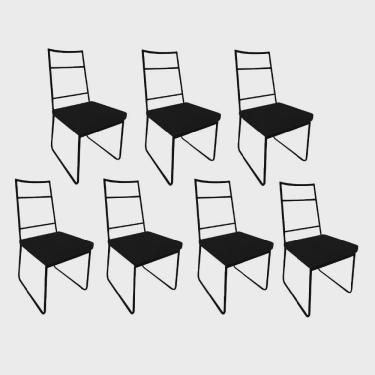 Imagem de Kit 07 Cadeiras Sala de Jantar Escritório Office Stark Industrial Ferro Preto Corino Preto - Ahz Móveis