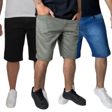 Imagem de Kit 3 Bermudas Jeans Masculina Plus Size Slim Lycra 48 ao 58 - EVOLUTI