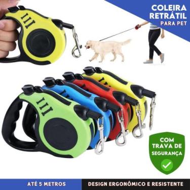 Imagem de Coleira Pet Guia Retrátil 5 Metros Com Trava Resistente e Segura Para 