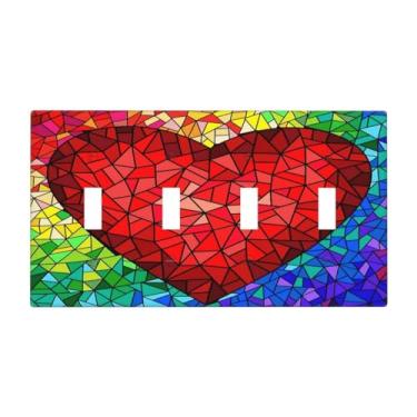Imagem de Capa de interruptor de luz colorida coração romântico amor romântico 4 gangues placa decorativa de parede quadriciclo placa decorativa para cozinha, casa, celeiro, casa de fazenda, decoração grande