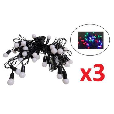 Imagem de Kit 3 Cordão Pisca Pisca C/40 Bolinhas Led Colorido 127V 4 M - Lynx Pr