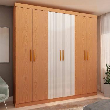 Imagem de Guarda-Roupa Casal Palermo 6 Portas 2 Gavetas 100% Mdf Flex Cinamomo/Off White Laca - Genialflex