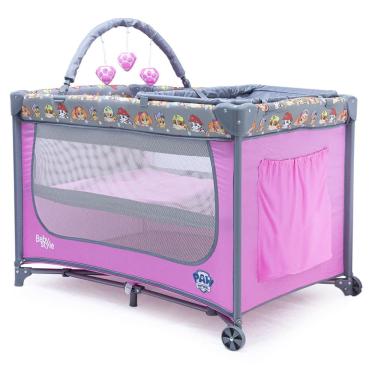 Imagem de Berço de Bebê Cercadinho Portátil Infantil Patrulha Canina Rosa Mosquiteiro Trocador Mobile Brinquedos Desmontável Dobrável