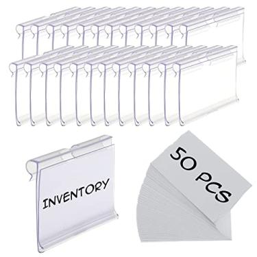 Imagem de 50 peças de etiquetas para caixas de armazenamento clipe de etiqueta de plástico, etiquetas de cesta prendedor de arame suporte de etiqueta de preço de prateleira de mercadoria suporte de exibição de