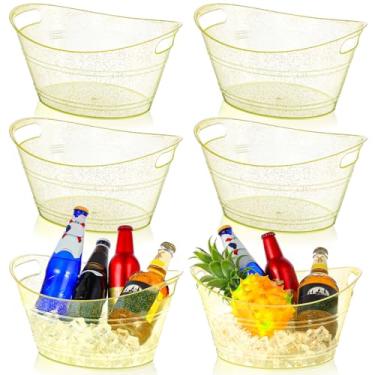Imagem de meekoo 6 peças de baldes de gelo de plástico a granel 4,5 L baldes de gelo com alças oval de armazenamento balde de bebida de gelo de grande capacidade para bar de festa vinho cerveja champanhe