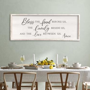 Imagem de Surfapans Bless the Food Before Us Sign Wall Decor 81.3 cm x 30.5 cm Sala de Jantar Cozinha Casa Arte de Parede de Madeira Emoldurada (Branco)