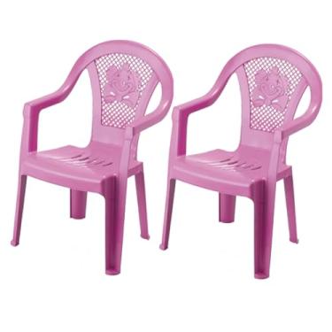 Imagem de Cadeiras Infantis de Plástico, Kit com 2 Poltronas Rosa, Design com Encosto Vazado