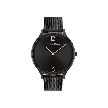Imagem de Calvin Klein Relógio feminino de quartzo iônico banhado em aço preto e pulseira de malha, cor: Preto (modelo: 2520004), Preto, Relógio de quartzo