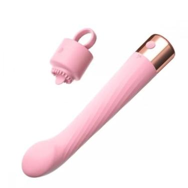 Imagem de Vibrador Duplo Com Língua Estimuladora 20 Vibrações Brinquedo Erótico Estimulador Ponto G Recarregável [ROSA]