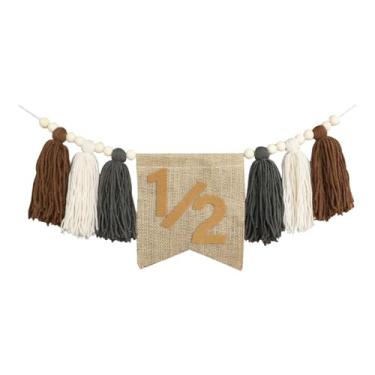 Imagem de Sclmgo Faixa para Cadeira Alta de Meio Aniversário, Guirlanda de Borlas de Madeira para Pendurar Na Parede, Decoração para Festa de Aniversário, Marrom, Tamanho real