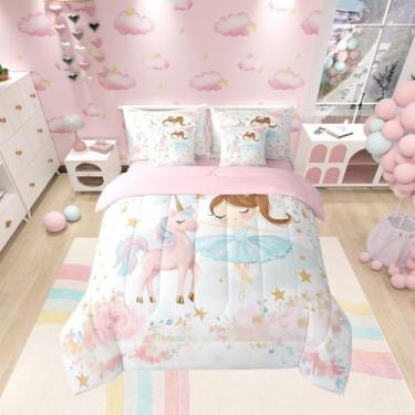 Imagem de Jogo de cama solteiro com edredom de princesa, princesa e bailarina, 7 peças, lençol com elástico, lençol de cima e fronhas