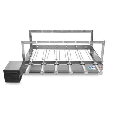 Imagem de Churrasqueira Giratória Inox Grill 6 Espetos Rotativa Gira Bivolt Moto
