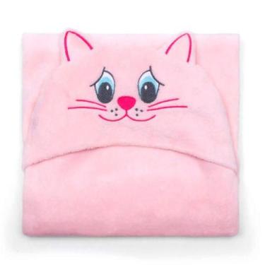 Imagem de Manta Com Capuz Buettner Microfibra Infantil Miau 90cmx90cm Rosa Claro