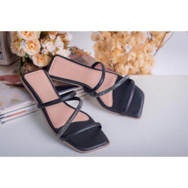 Imagem de Rasteira Rasteirinha feminino Sandália tiras com strass  solado quadra