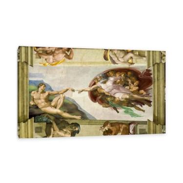 Imagem de Arte de parede em tela Michelangelo, pôster de criação de Adão de Michelangelo, pintura de impressão cultural religiosa espiritual decoração de quarto 128 x 80 cm (50 x 32 pol) emoldurada