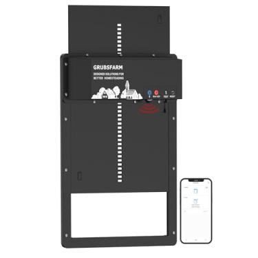 Imagem de GRUBSFARM Porta automática para galinheiro - programável com temporizador de aplicativo, alimentado por energia solar/bateria/rede, multi anti-beliscar - detecção de resistência e sensor de movimento