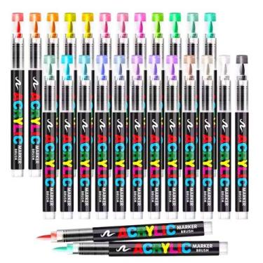 Imagem de Kit 24 Canetas Brush Pen Pincel Acrílica Marcador Permanente Colorida 