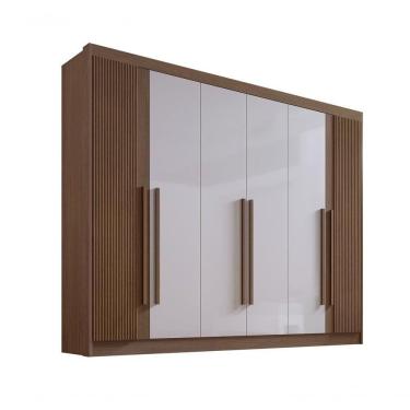 Imagem de Guarda Roupa Casal 6 Portas Ripado 7 Gavetas Sem Pés Athos - D` Doro Castanho/off White/ripado