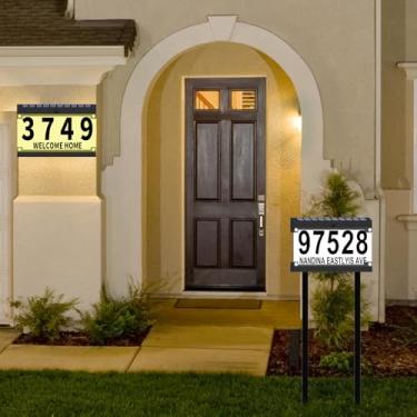 Imagem de IVWVI Números de endereço solar de acrílico para casa, placa de endereço com estacas duplas, cor dupla à prova d'água, placa de endereço moderna iluminada alimentada por energia solar para jardim de