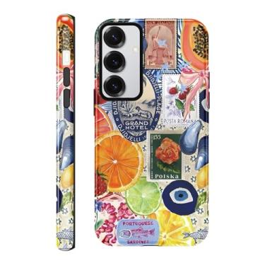 Imagem de Yomjew Linda capa de telefone com padrão de colagem de verão para Samsung Galaxy S24 FE capa de 6,7 polegadas, design de impressão de frutas coquete 2 em 1 brilhante capa de telefone à prova de choque