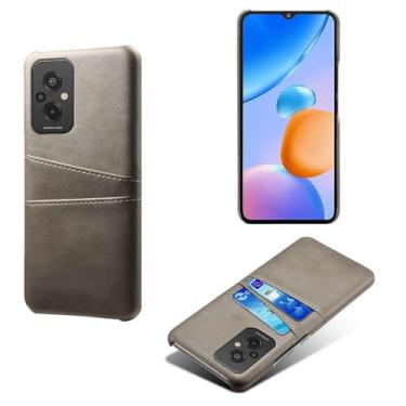 Imagem de Capas Compatível com Xiaomi Redmi 11 Prime 4G,Caso de couro PU-Tampa de telefone a prova de choque com 2 slots de cartão,Proteção anti-impressão digital e anti-gota-Grey