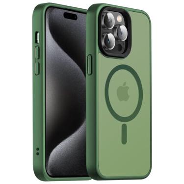 Imagem de Yzoiko Capa magnética para iPhone 14 Pro Max [3,5 m testada contra quedas e compatível com MagSafe] Capa protetora antiimpacto translúcida antiimpressão digital 6,7 polegadas, verde alpino