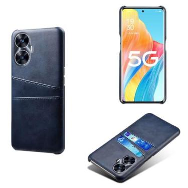 Imagem de Capas Compatível com OPPO Realme C55,tampa protetora de couro falso,design de saco de cartão com 2 fendas de cartão atrás,proteção anti-impressão digital e anti-gota-Blue