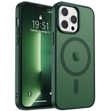 Imagem de zapica Capa magnética para iPhone 13 Pro, [compatível com MagSafe] [proteção contra quedas de grau militar de 3 metros] Capa de telefone fina translúcida fosca à prova de choque anti-arranhões verde