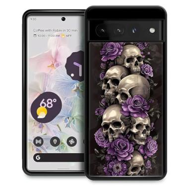 Imagem de WANKBLC Capa para Google Pixel 7 Pro, proteção à prova de choque para homens mulheres antiderrapante para Google Pixel 7 Pro ilustração caveiras assustadoras rosas roxas padrão louco