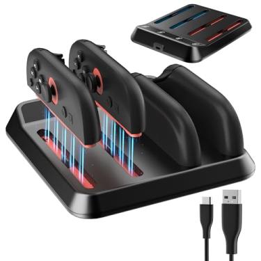 Imagem de RHOTALL Base de carregamento para controles joycons Nintendo Switch 2, estação de carregamento compatível com joycon Switch 2, carrega para 4 controladores, indicação LED e cabo de carregador USB tipo