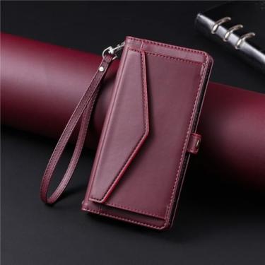 Imagem de HJZSZX Para iPhone 13 Mini Long Lanyard Couro Carteira Cartão Telefone Capa Mão Corda Flip Cover (Para iPhone 13 Mini/Vermelho)