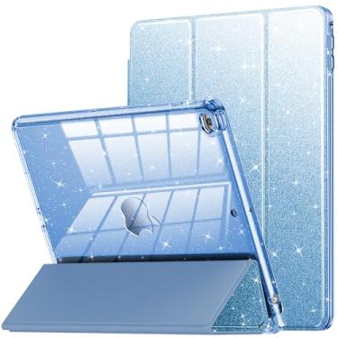 Imagem de INFILAND Capa para iPad 6ª/5ª geração de 9,7 polegadas 2018/2017, iPad Air 2 linda capa protetora transparente com glitter para crianças, meninas, mulheres, com porta-lápis (azul)