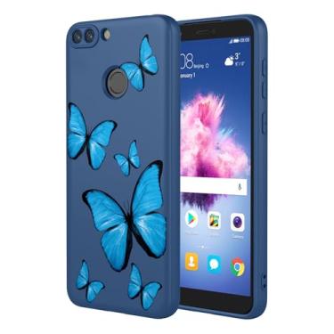 Imagem de KOARWVC Capa de telefone para Huawei P Smart Case, Honor 9 Lite capa fofa padrão borboleta design fino protetor macio TPU bumper capa de telefone para Huawei P Smart 2017 borboleta azul
