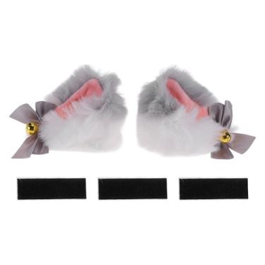 Imagem de Partuto Acessórios para capacete de motocicleta, decoração de orelhas de gato com cores e sinos gradientes para capacetes de esqui de bicicleta, cinza, branco, 1 conjunto de adesivos de pelúcia