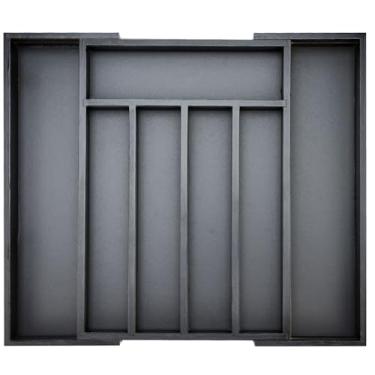 Imagem de Bandeja organizadora de talheres de cozinha de bambu preto, expansível, grande, organizador de gaveta, organizador de talheres ajustável, suporte de colher, organizador de talheres de madeira para