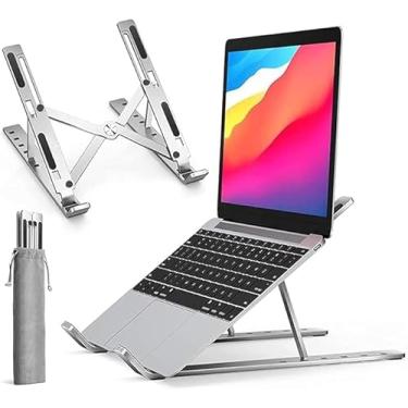 Imagem de Suporte para Notebook em Alumínio, 6 Níveis de Ajuste, Compatível com 10-17 Polegadas, Dobrável e Ergonômico, Compatível com Macbook, HP, Dell, Lenovo, Samsung, Com Estojo