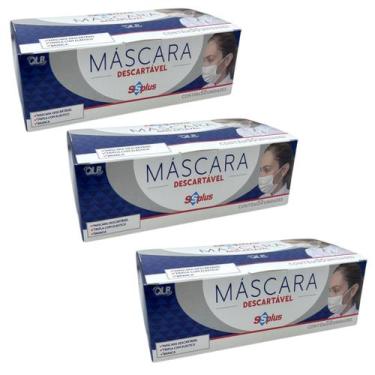 Imagem de Máscara Tripla Descartável Branca Ssplus 3 Caixas com 50 Unidades Cada