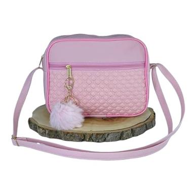 Imagem de Bolsa Feminina Alça Transversal Tira Colo Estampa Moderna Com Pompom(Rosa Bebê)