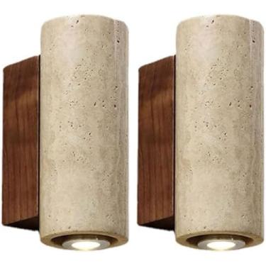 Imagem de Luz De Parede Travertie Amarela Madeira Nordic Wall Mount Light Fixture Arandela De Parede Para Sala De Estar Sala De Jantar Quarto, 2 Pack