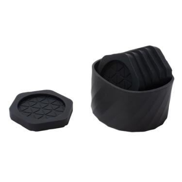 Imagem de Bothyi 6 peças porta-copos de silicone para bebidas, porta-copos hexagonal com suporte decorativo, de silicone para mesa de café e bar, Preto