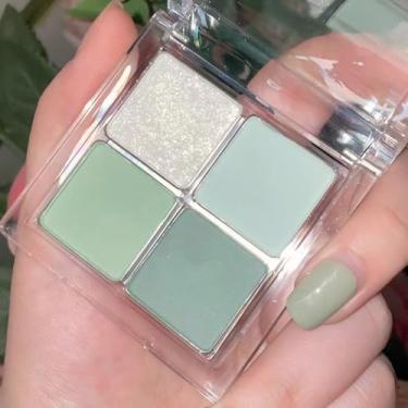Imagem de GUANTIAN Paleta de maquiagem de sombra de olhos verde claro fosco 4 cores, paleta de sombras à prova d'água verde menta e espuma do mar altamente pigmentada para mulheres