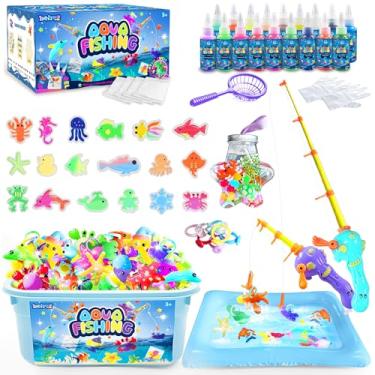 Imagem de BEIREG Aqua Magic Elf Kit de brinquedo, brinquedo de pesca com gel de 18 cores, 18 formas de moldes, 2 varas de pesca, 100 fechos de pesca, piscina inflável, garrafa de visualização, máquina de