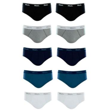 Imagem de Kit 10 Cuecas Slip 100% Algodão Mash Azul/Preto/Branco/Cinza, Azul, Pr