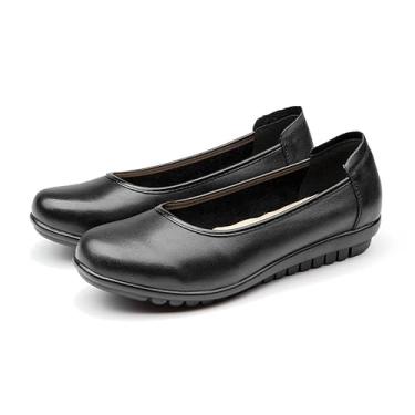 Imagem de BEAU TODAY Sapatilhas De Trabalho Femininas, Couro Sapatos Confortáveis Sem Cadarço E Antiderrapantes Para Comissárias Bordo, Sociais Femininos Casuais Escritório Com Bico Redondo, Tamanho 8,5, Pret