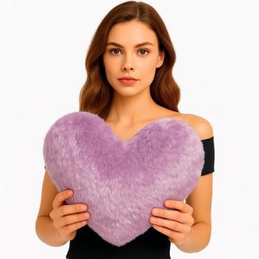 Imagem de Almofada de Coração Pelúcia Pelo Curto Lilás Para Decoração  Novadecor