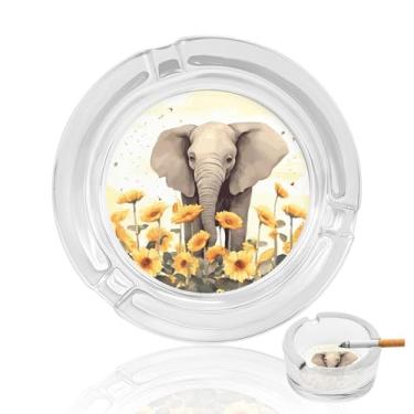 Imagem de Cinzeiro de cristal de elefante e girassol, cinzeiro redondo de vidro resistente para fumar cinzeiro portátil decorativo moderno para uso em casa, escritório, interior, exterior, pátio