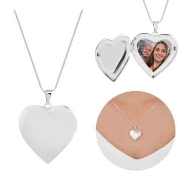 Imagem de Colar com 2 Fotos Relicário Coração Liso folheado prata 925 - Morganit
