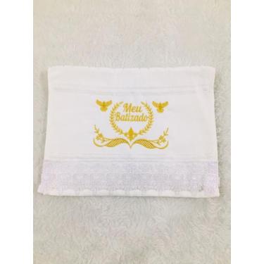 Imagem de Toalha de lavabo  Branca Bordada em Dourado Meu Batizado - DaniBordado